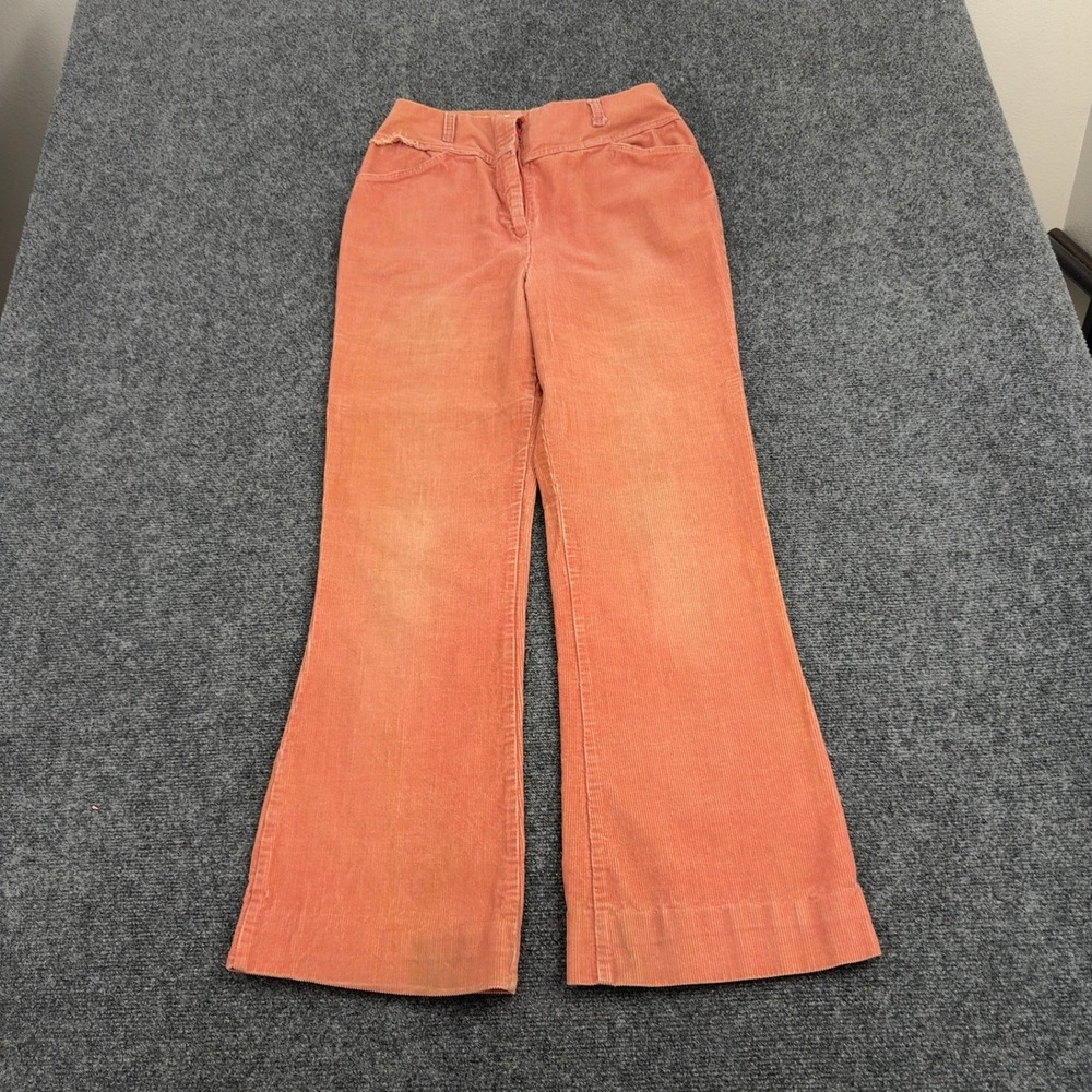 Vintage Sears Pants Womens 27 Orange Corduroy Wide Leg Flare 70s Retro Boho